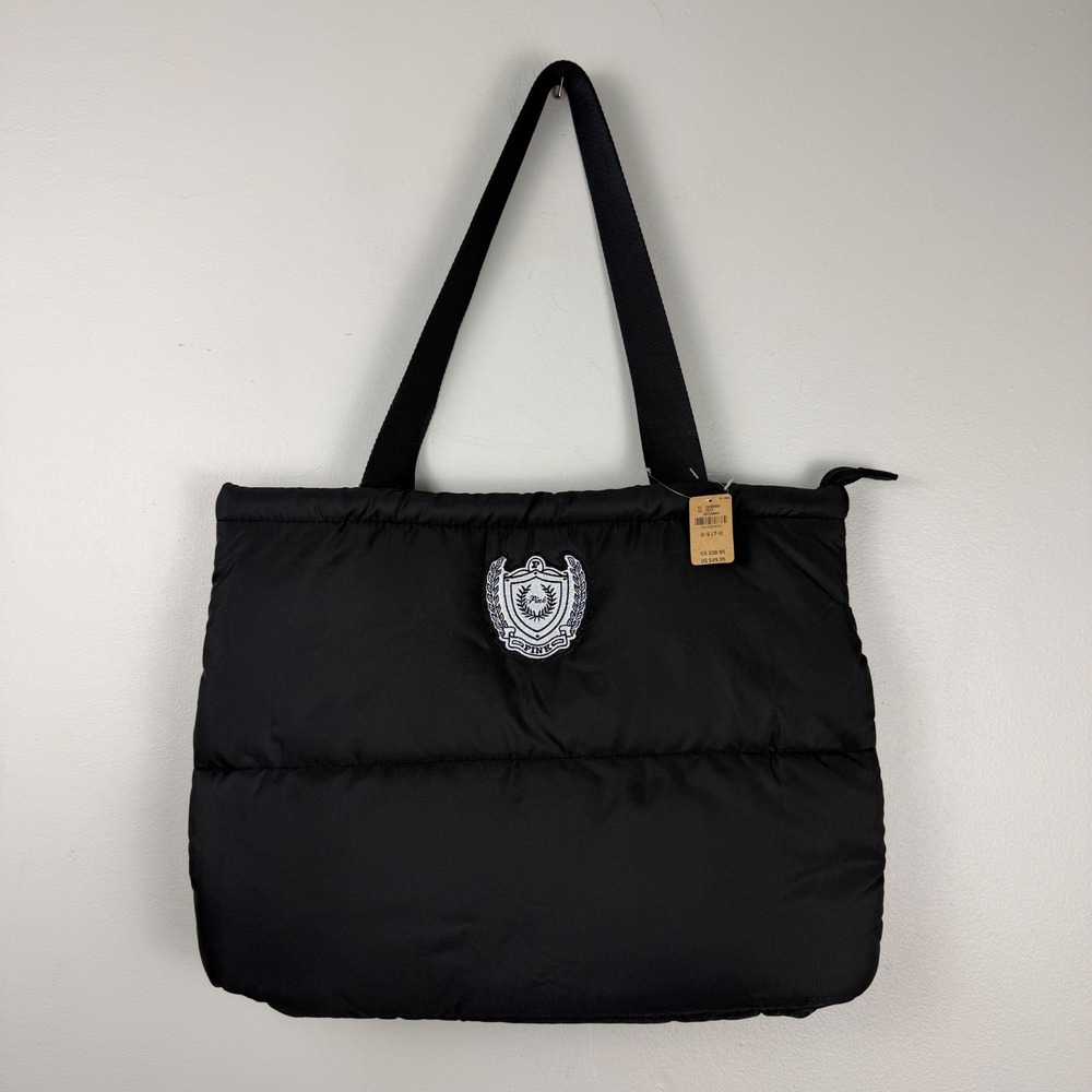 Victoria's Secret Pink Quilted Puffer Tote Bag Women's Black Crest Logo Patch